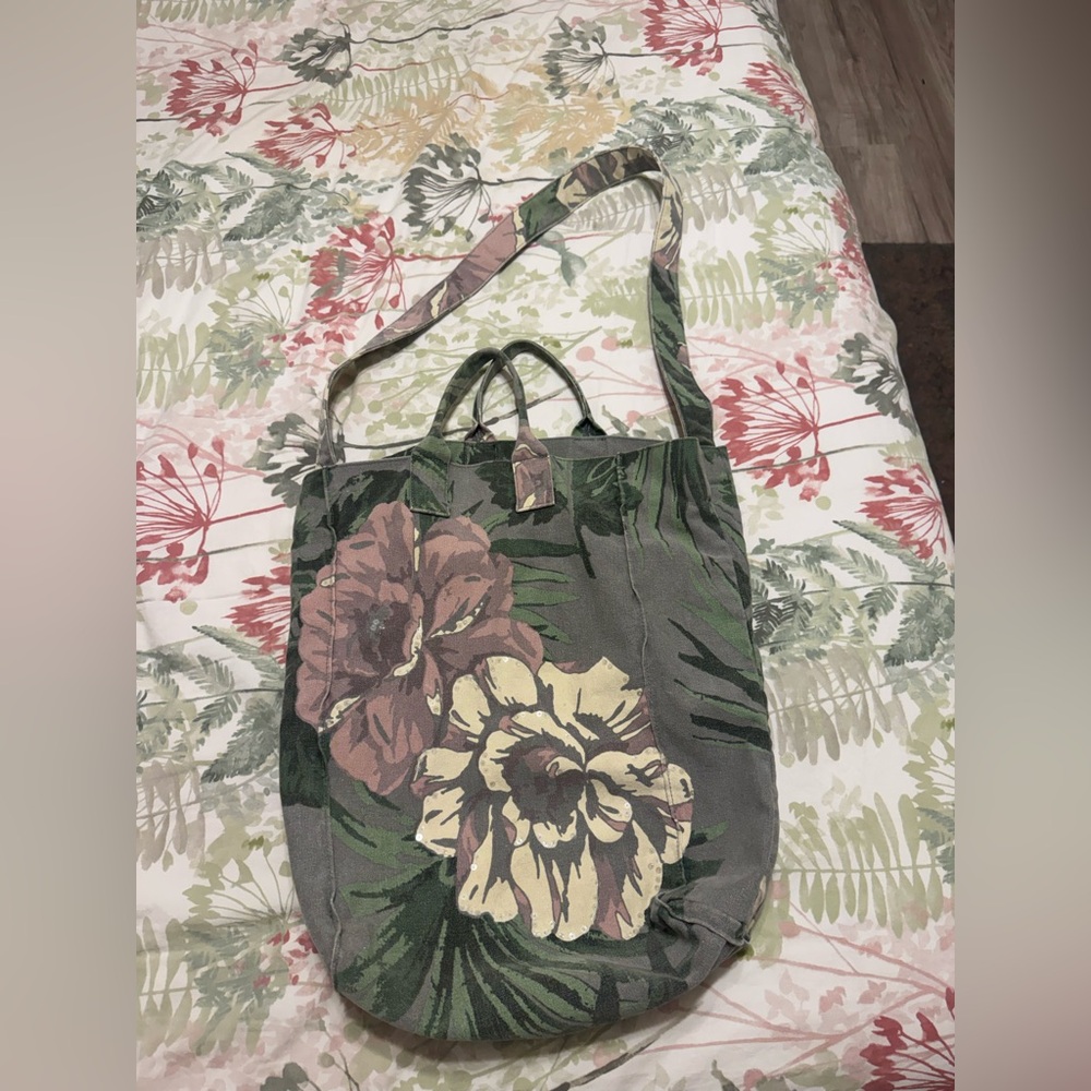 Banana Republic Floral Canvas Tote in Green, Brown, Cream
